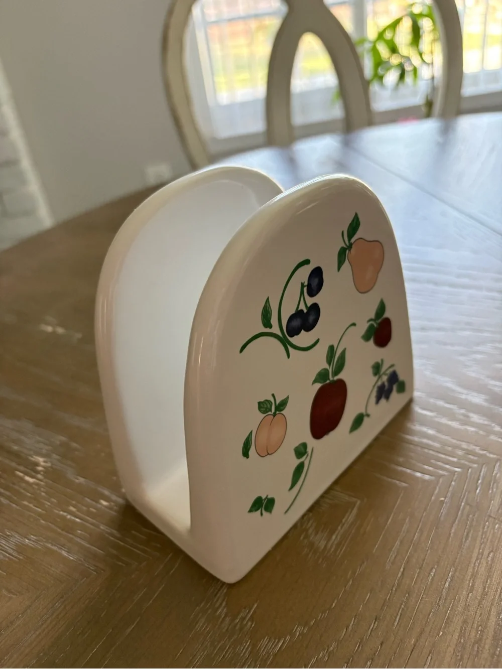 Princess House White Ceramic Napkin Holder with Fruit Motif